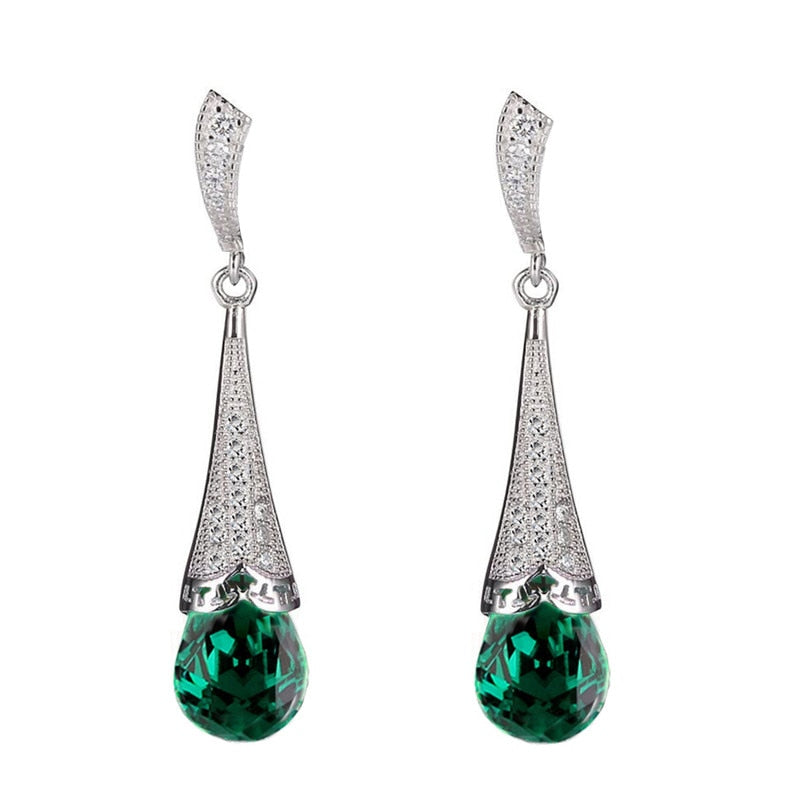 Fashion Jewelry Vintage Green Water Drop Crystal Jewelry Sets for women