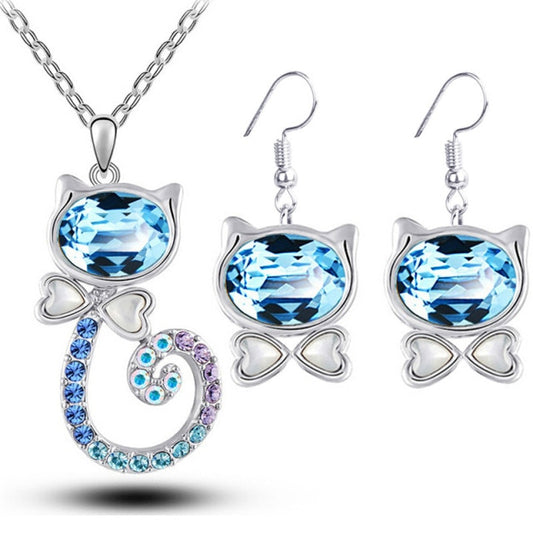 Animal Jewelry Cute Cat Crystal Jewelry Set for Women as Birthday Gift