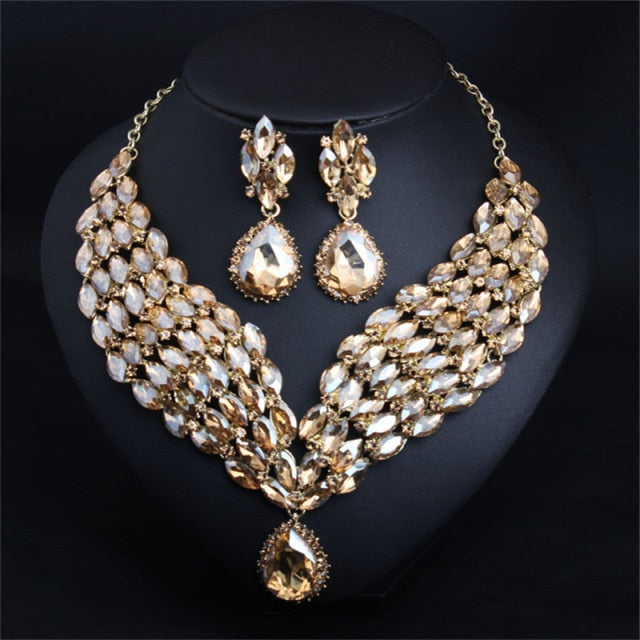 Wedding Jewelry Big Water Drop Crystal Jewelry Set for Bridal Statement Accessories