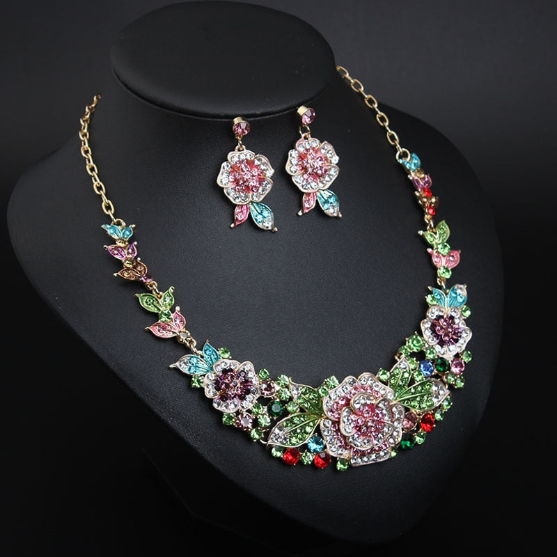 Wedding Jewelry Luxury Flower Leaf Jewelry Set for Bridal Statement Accessories