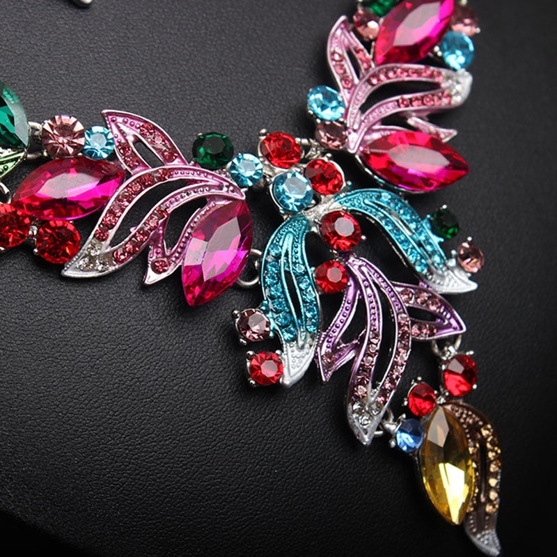 Wedding Jewelry Hollow Multi Color Crystal Seaweed Jewelry Set for Bridal