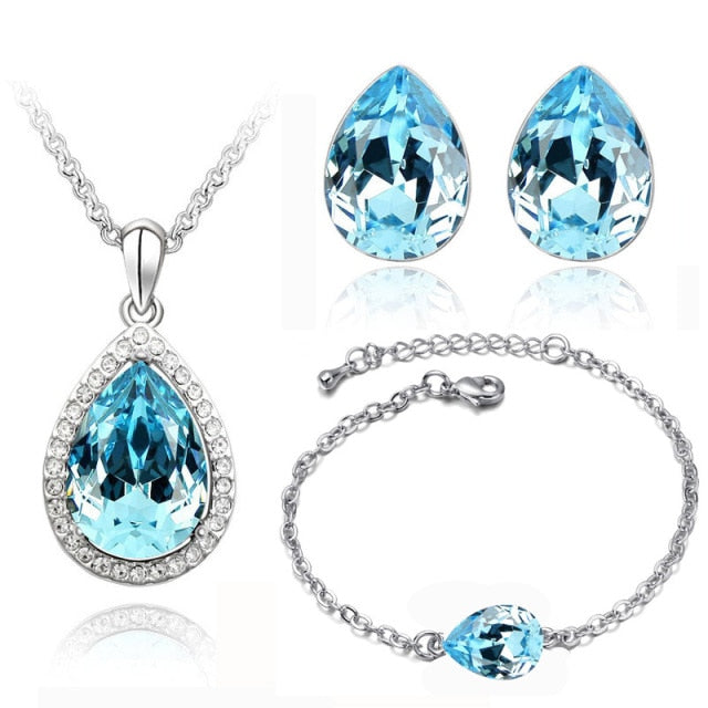 Fashion Jewelry Simple Water Drop Crystal Jewelry Set for Women Costume Accessories