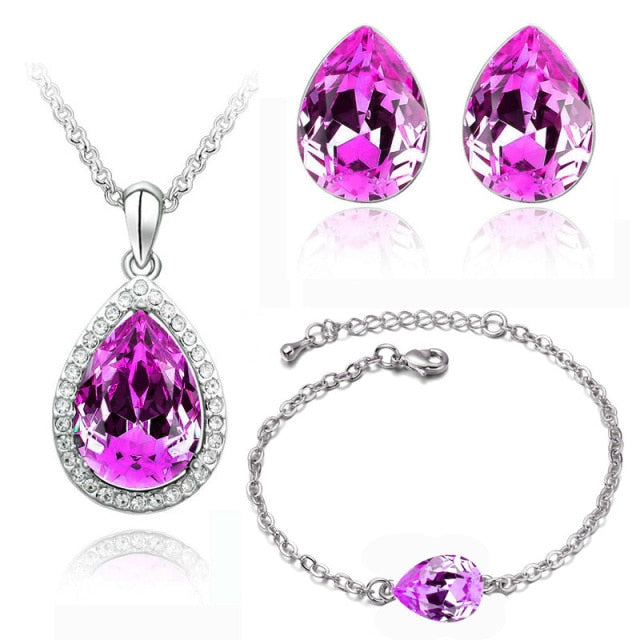 Fashion Jewelry Simple Water Drop Crystal Jewelry Set for Women Costume Accessories