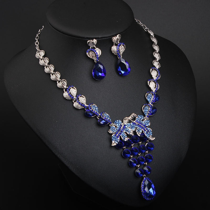 Wedding Jewelry Leaf Heart Crystal Water Drop Jewelry Set for Bridal