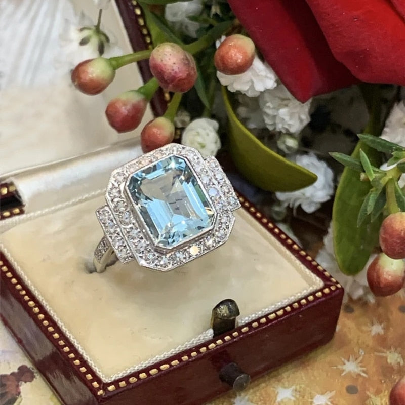 Victorian Jewelry Luxury Bling Bling Radiant Cut CZ Cocktail Ring for Women