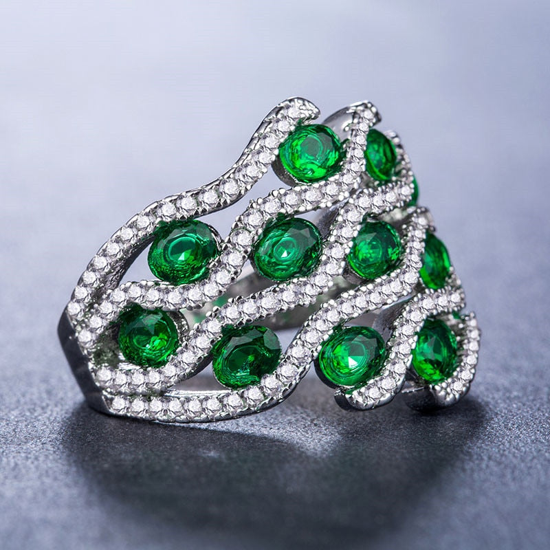 Party Accessories Vintage Green Geometric Line Design Cubic Zircon Ring