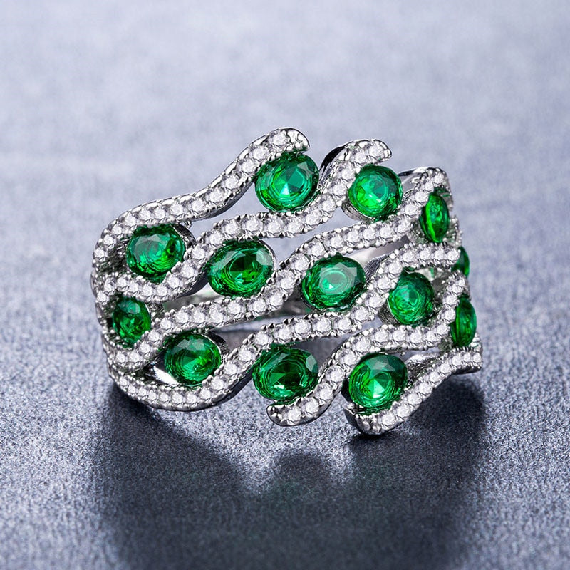 Party Accessories Vintage Green Geometric Line Design Cubic Zircon Ring