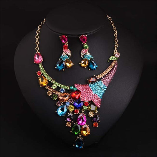 Trendy Jewelry Geometric Colorful Water Drop Crystal Jewelry Set for Bridal Costume Accessories