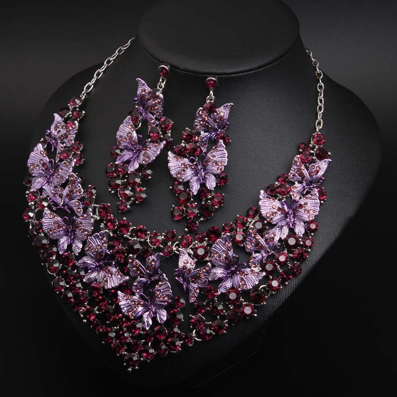 Wedding Jewelry Attractive Painting Butterfly Crystal Jewelry Set for Bridal Statement Accessories