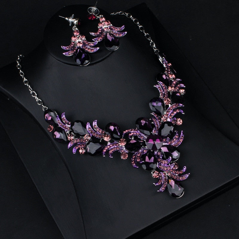 Wedding Jewelry Unique Flower Crystal Jewelry Set for Bridal Statement Accessories