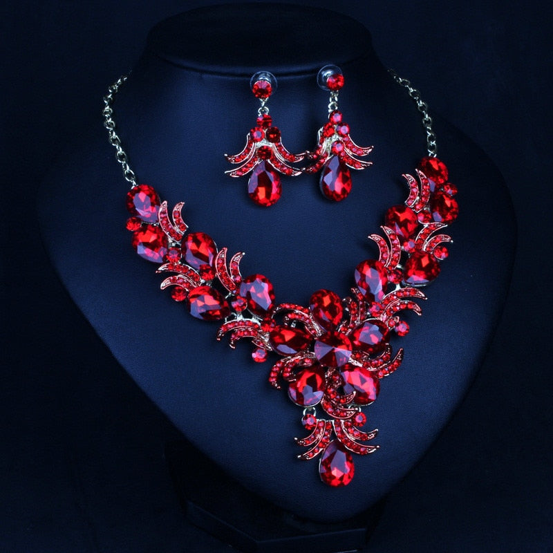 Wedding Jewelry Unique Flower Crystal Jewelry Set for Bridal Statement Accessories