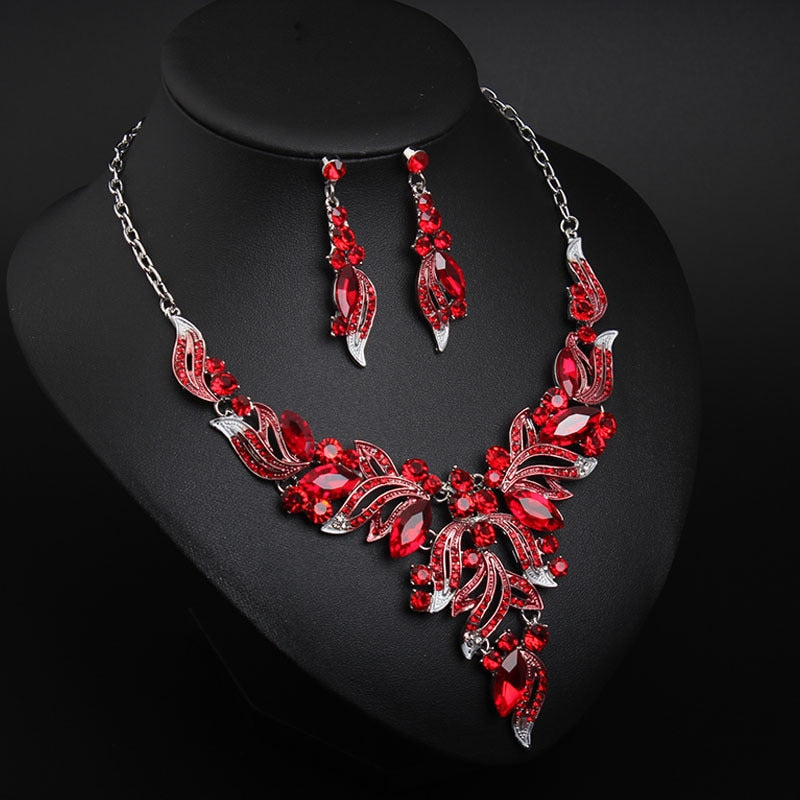 Wedding Jewelry Hollow Multi Color Crystal Seaweed Jewelry Set for Bridal