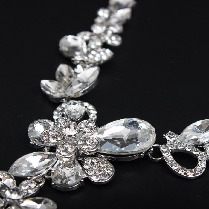 Wedding Jewelry Luxury Big Blue Flower Crystal Jewelry Set for Bridal Statement Accessories