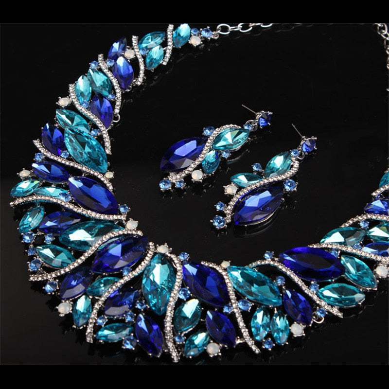 Wedding Jewelry Vintage Dubai Crystal Jewelry Set for Bridal Statement Accessories