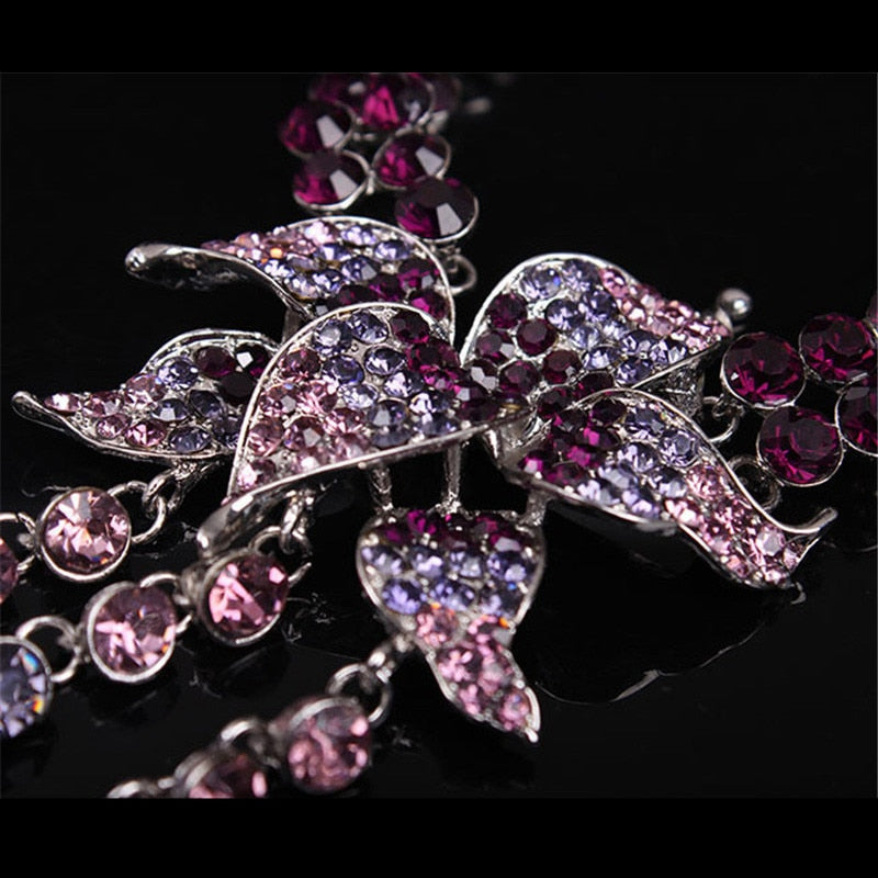 Trendy Jewelry Tassel Flower Crystal Jewelry Set for Women Costume Accessories