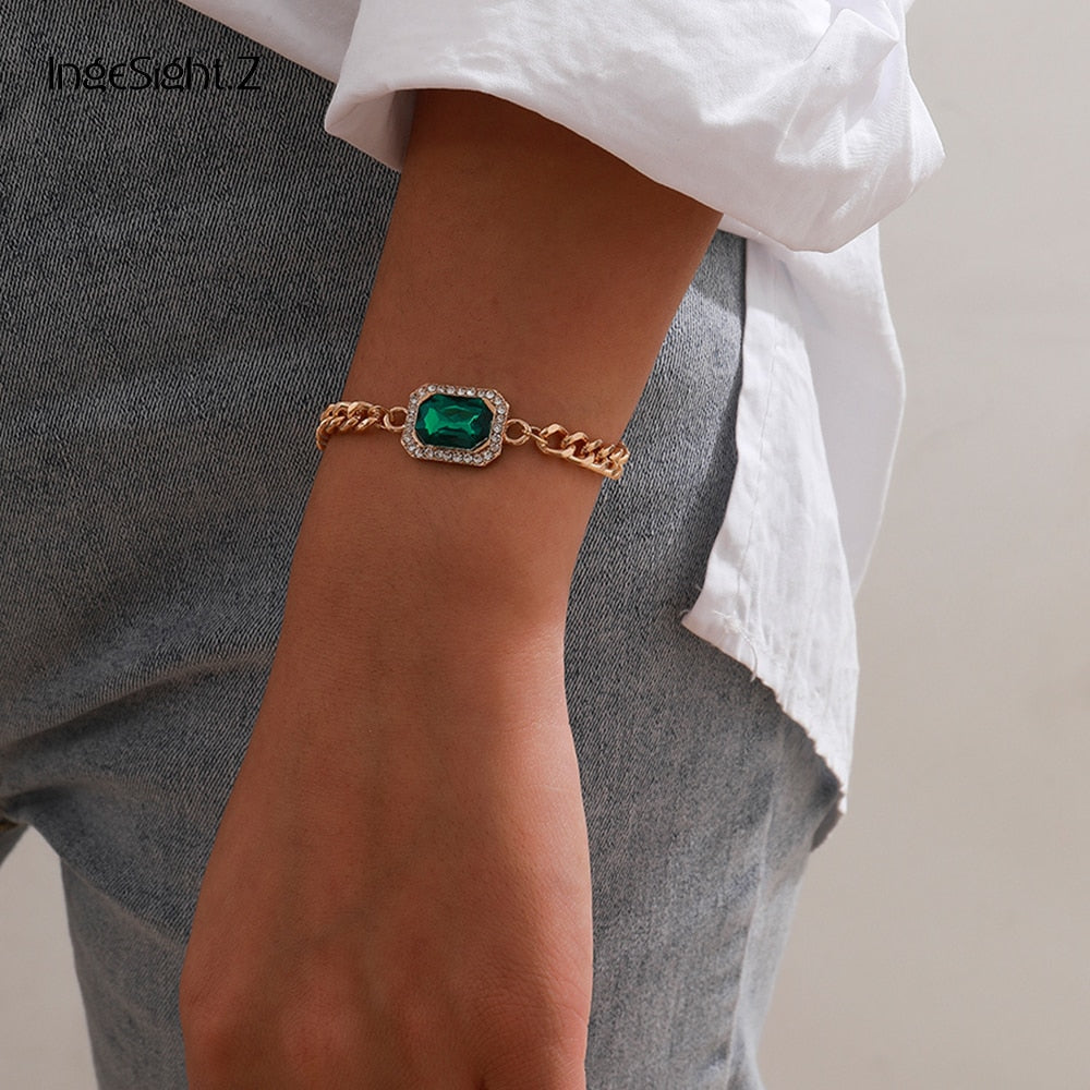 Fashion Jewelry Simple Green Radiant Cut Bracelet for Women as Birthday Gifts