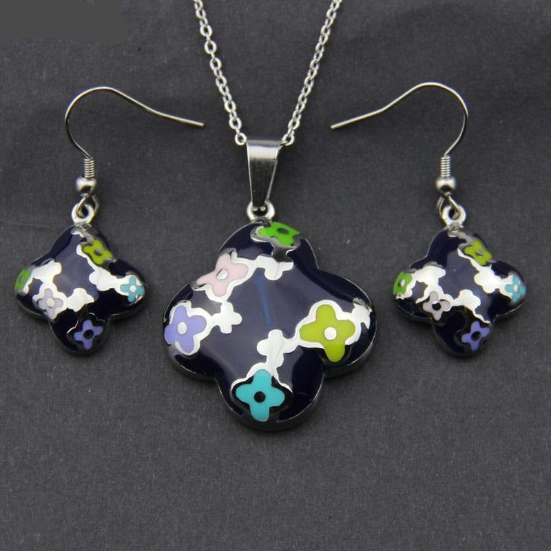 Stainless Steel Jewelry Flower Style Colorful Resin Jewelry Set for Women in Silver ColorStainless Steel Jewelry Flower Style Colorful Resin Jewelry Set for Women in Silver Color