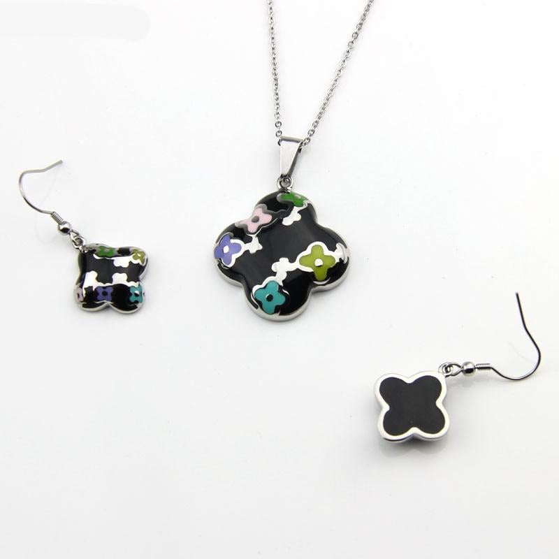 Stainless Steel Jewelry Flower Style Colorful Resin Jewelry Set for Women in Silver Color