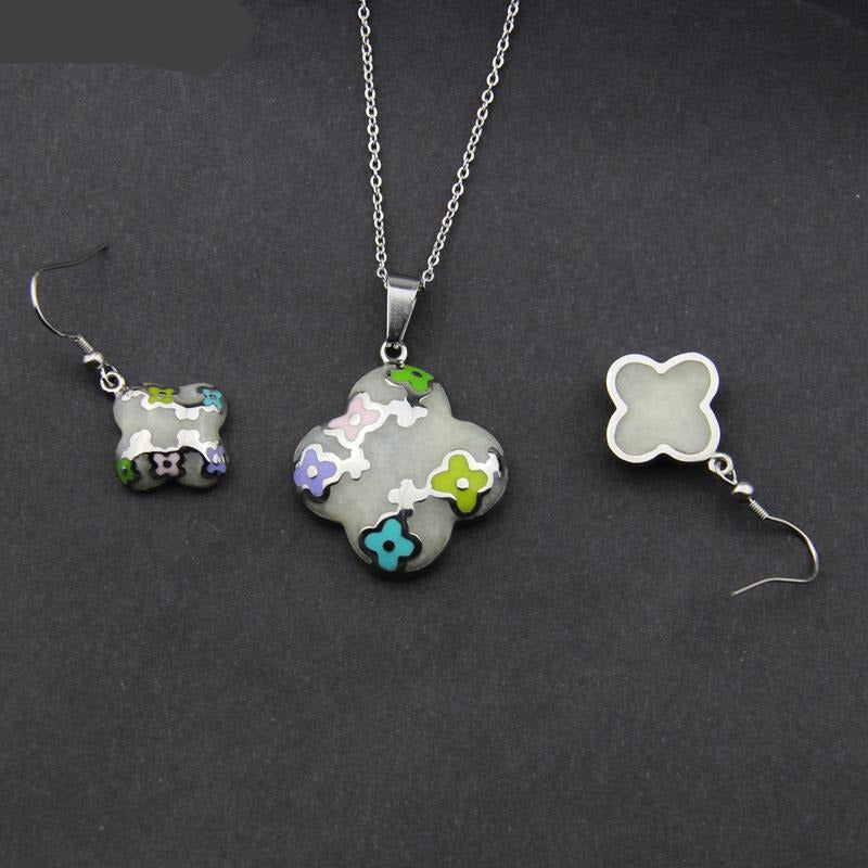 Stainless Steel Jewelry Flower Style Colorful Resin Jewelry Set for Women in Silver Color