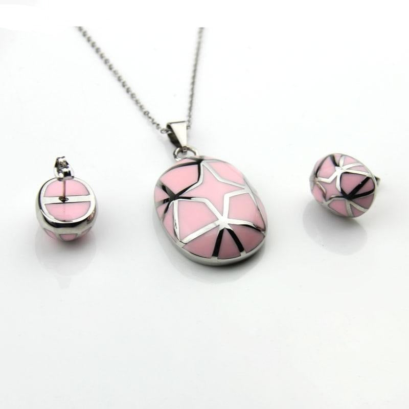 Stainless Steel Jewelry Oval Stars Style Pink Resin Jewelry Set for Women in Silver Color