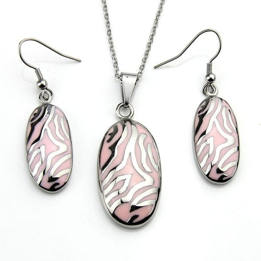 Stainless Steel Jewelry Pink Zebra Stripes Resin Jewelry Set for Women in Silver Color