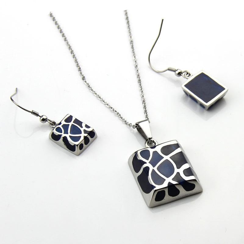 Stainless Steel Jewelry Shiny Polish Resin Square Jewelry Set for Women in Silver Color