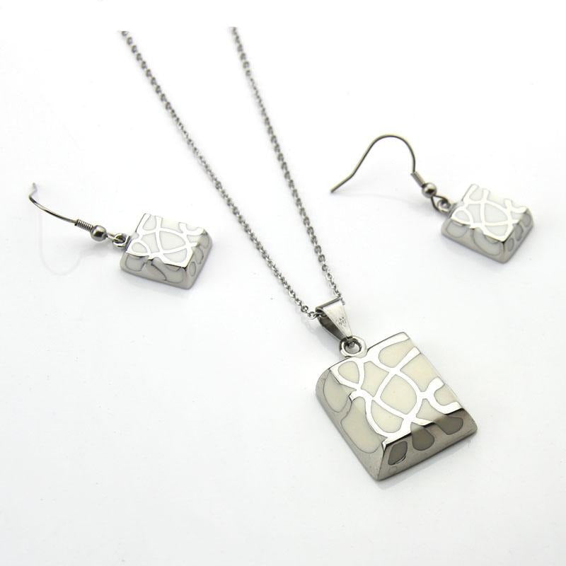 Stainless Steel Jewelry Shiny Polish Resin Square Jewelry Set for Women in Silver Color