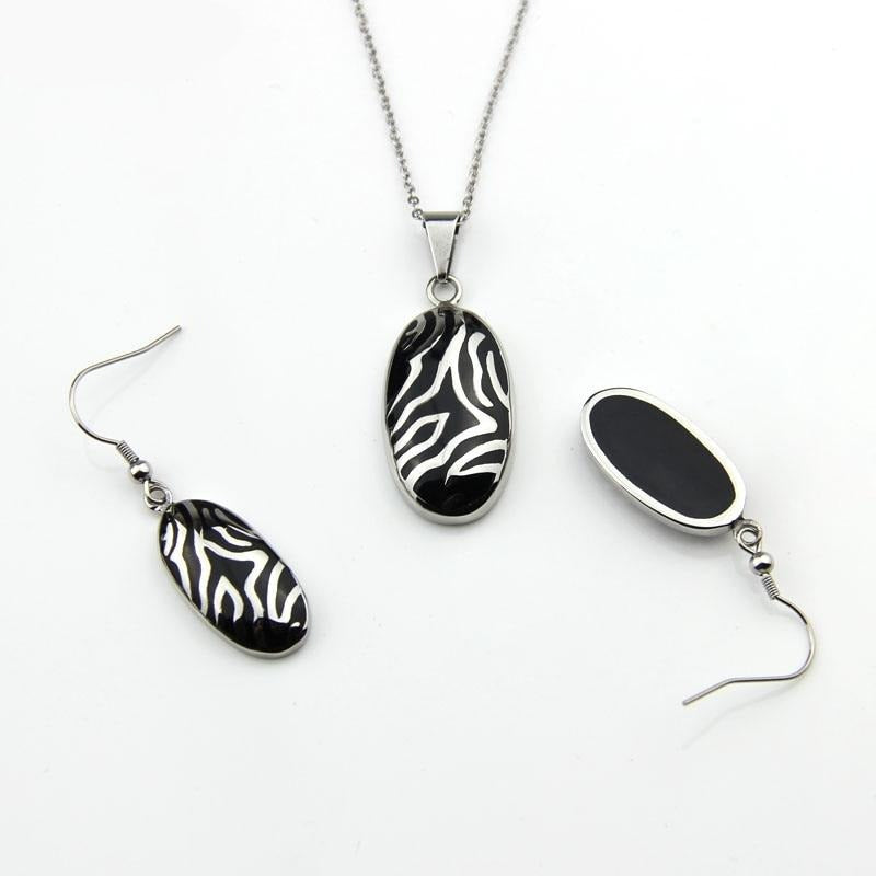 Stainless Steel Jewelry Zebra Stripes Resin Jewelry Set for Women in Silver Color