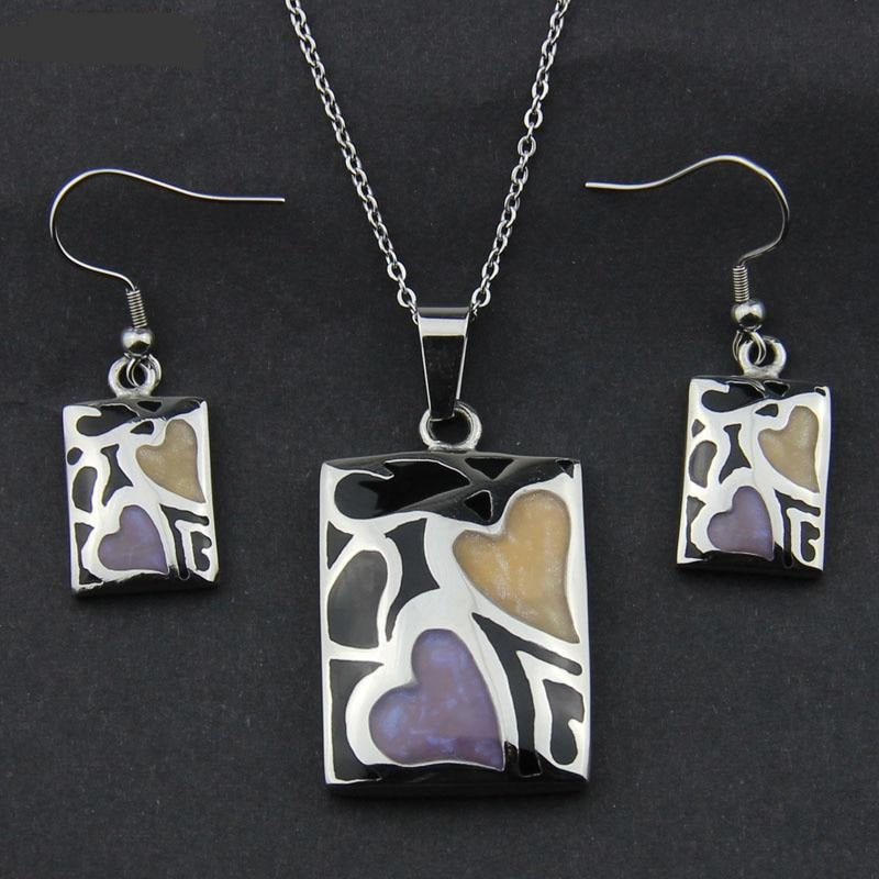 Stainless Steel Jewelry Heart Enamel Jewelry Set for Women in Silver Color