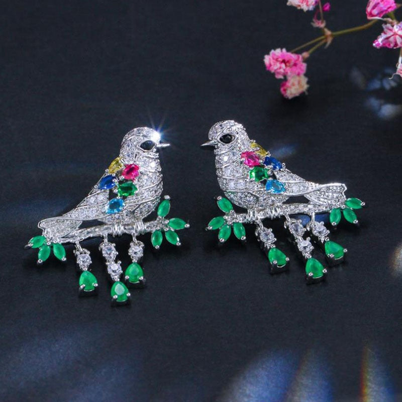 Luxury Jewelry Cute Bling Birds Jewelry Sets for Women with Green Crystal