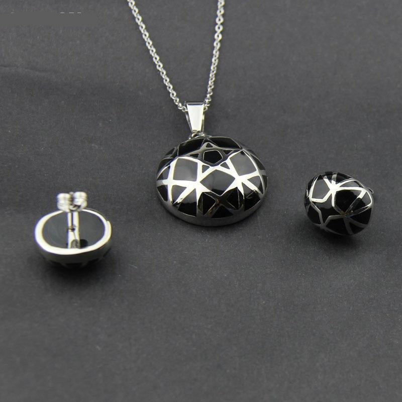 Stainless Steel Jewelry Stars Style Round Resin Jewelry Set for Women in Black Color