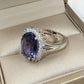 Luxury Classic Crystal Ring with Blue Princess Cut Stone in 925 Silver