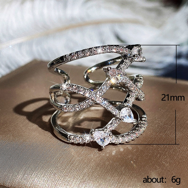 Trendy Jewelry Geometric X Cross Design Cubic Zircon Ring in Silver Color