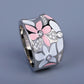 Chinese Jewelry Simple Red Flower Enamel Ring for Women with Zircon in 925 Sterling Silver