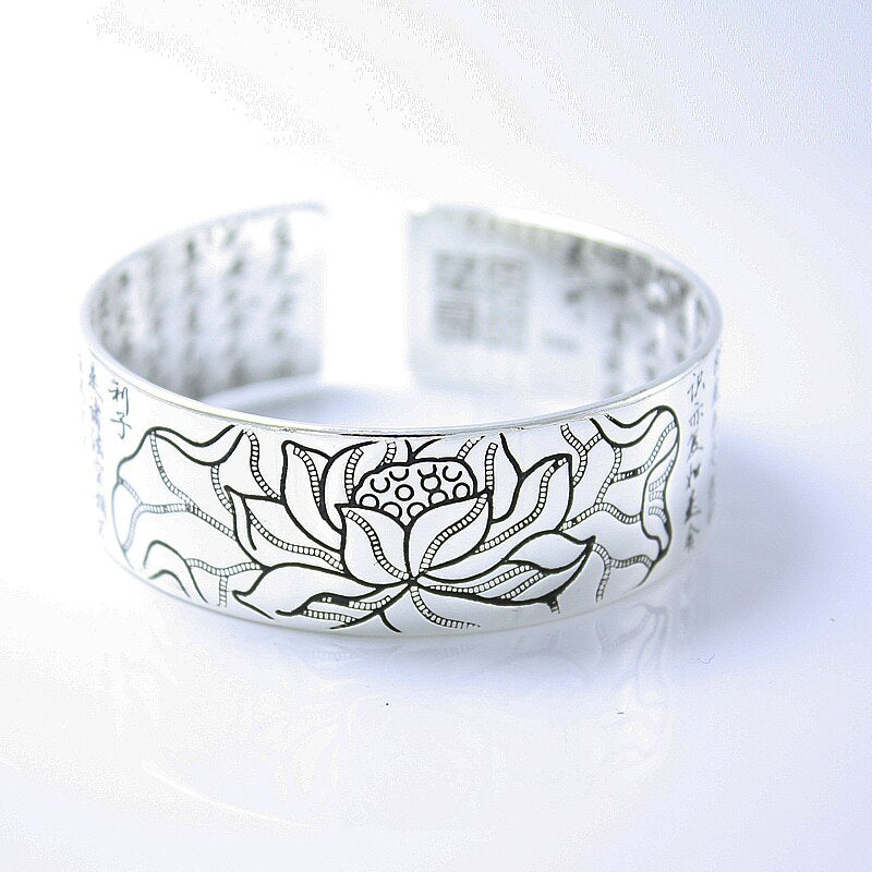 Vintage Jewelry Sutra Cuff Bangle Bracelet for Women in 925 Sterling Silver