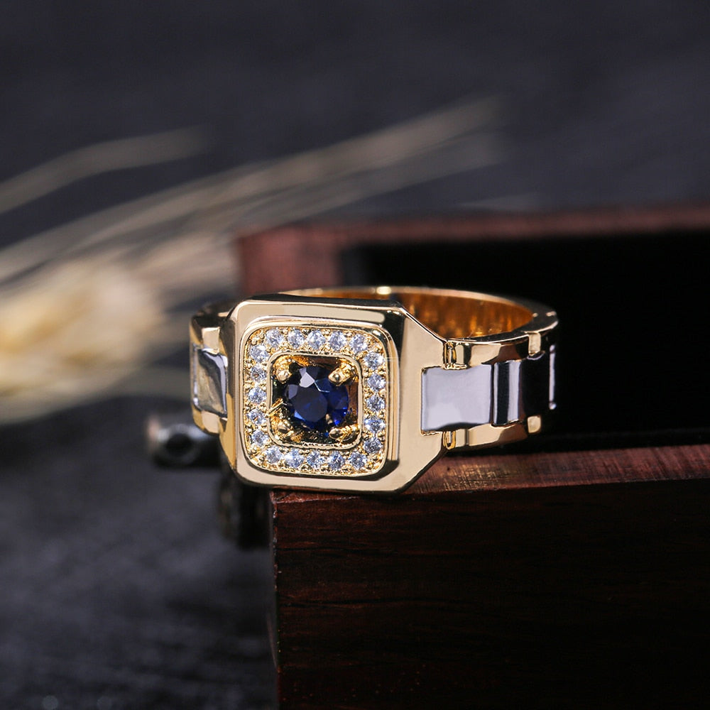 Fashion Jewelry Two Tone Bright Watch Shape Cubic Zircon Cocktail Ring