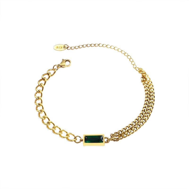 Fashion Jewelry Simple Green Radiant Cut Bracelet for Women as Birthday Gifts