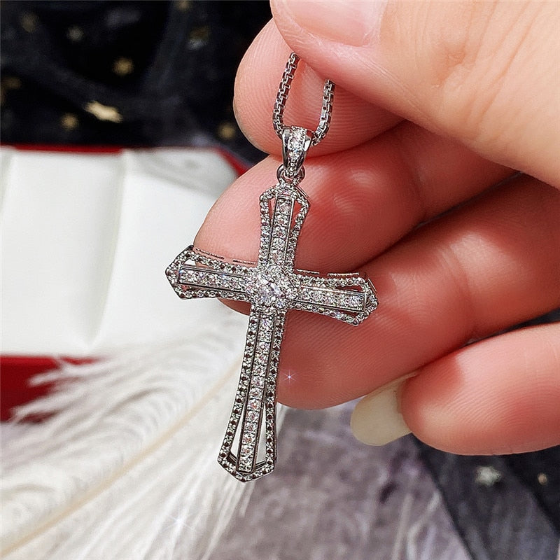 Simple Classic Cross Pendant Necklaces with Rhinestone in Gold Color