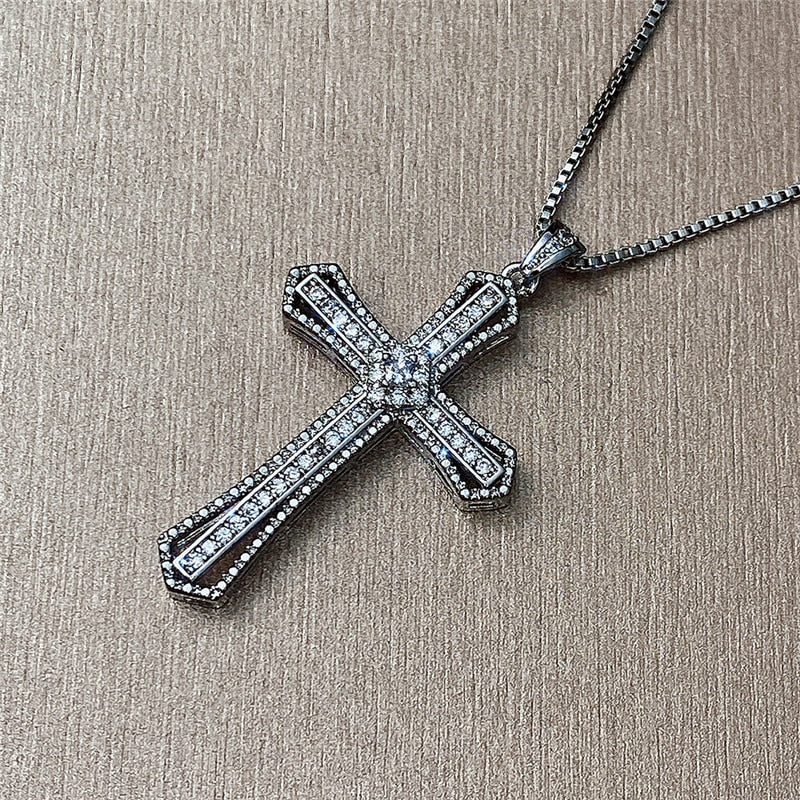 Simple Classic Cross Pendant Necklaces with Rhinestone in Gold Color