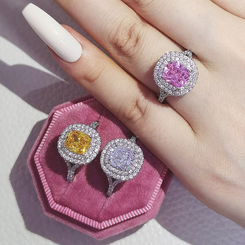 Trendy Jewelry Cocktail Rings for Women with Pink Crystal in Silver Color