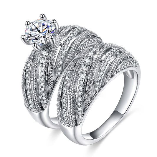 Wedding Jewelry Luxury Micro Pave Cubic Zircon Bridal Set Rings in Silver Color
