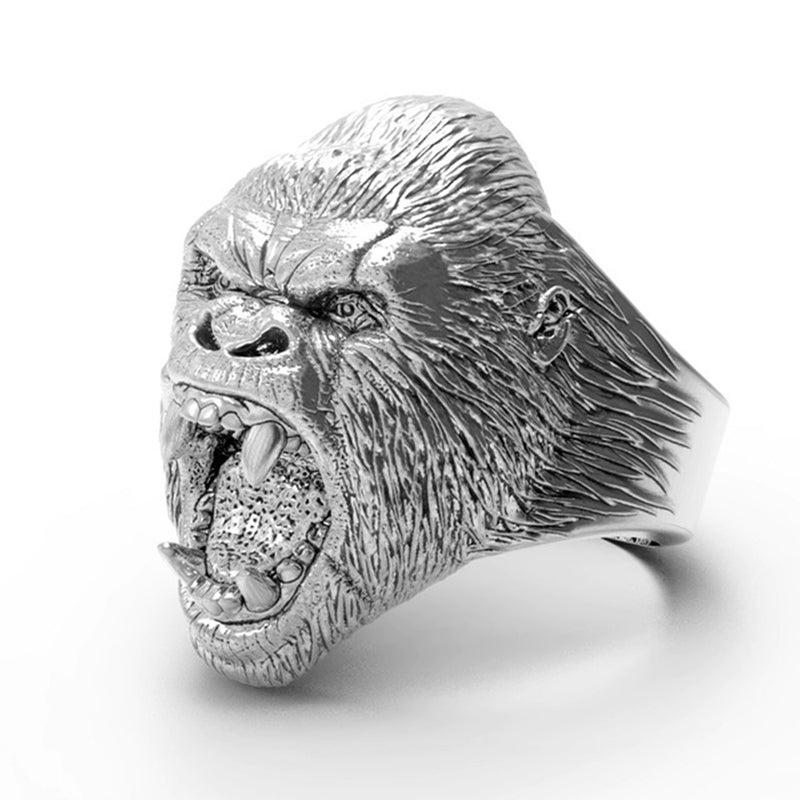 Animal Jewelry Punk Style Monkey Rings for Men in Silver Color