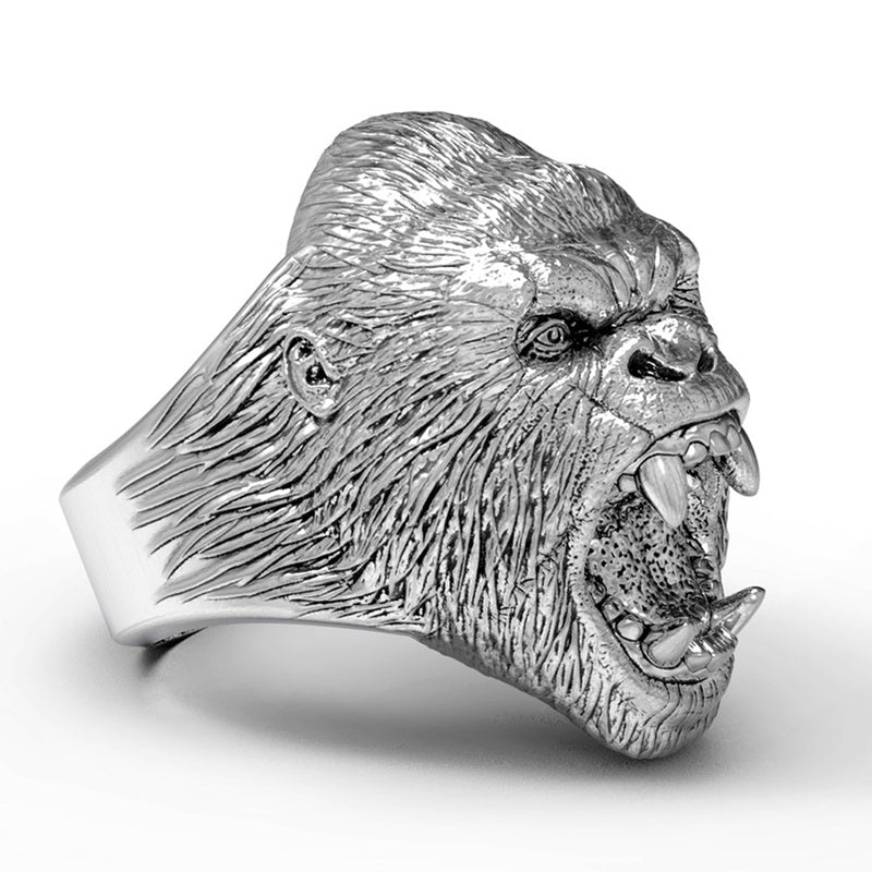 Animal Jewelry Punk Style Monkey Rings for Men in Silver Color