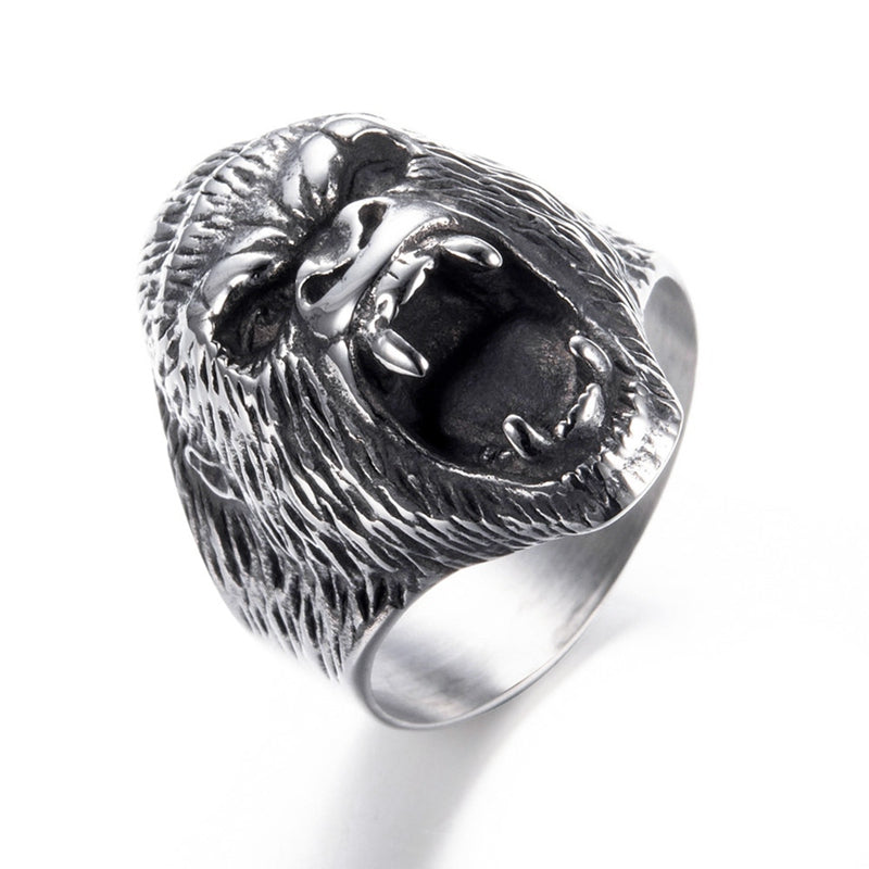 Animal Jewelry Punk Style Monkey Rings for Men in Silver Color