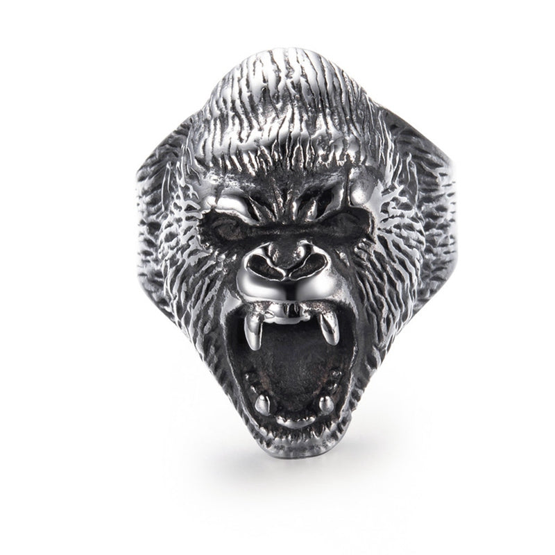 Animal Jewelry Punk Style Monkey Rings for Men in Silver Color