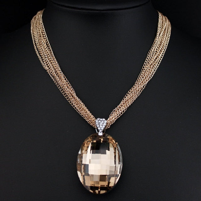 Statement Jewelry Big Glass Crystal Pendant Necklace for Women as Sweater Accessories