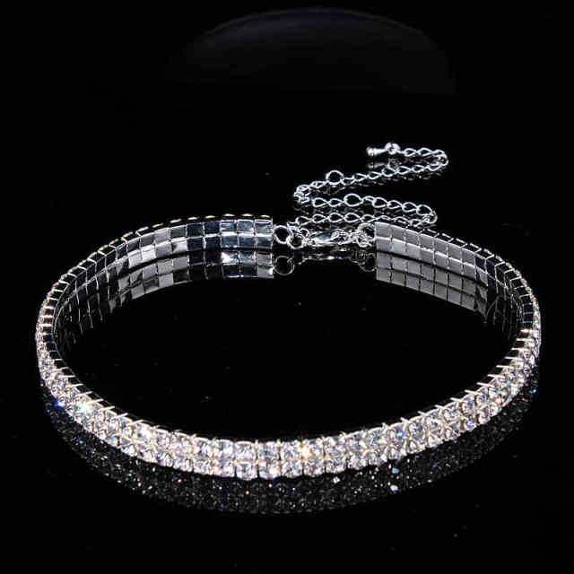 Wedding Jewelry Elegant Elastic Cord Choker Necklace for Bride with Rhinestone in Silver Color