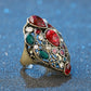 Vintage Jewelry Enamel Rings For Women with Red Resin Crystal in Silver Color