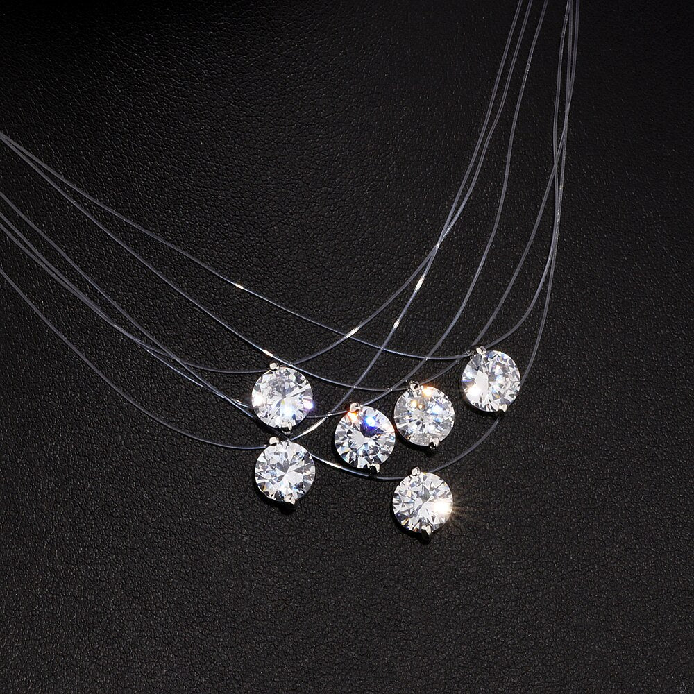 Trendy Jewelry Cubic Zircon Transparent Invisible Line Necklace for Women