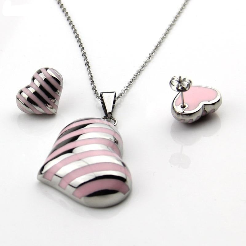 Stainless Steel Jewelry Big Heart Enamel Jewelry Set for Women in Silver Color